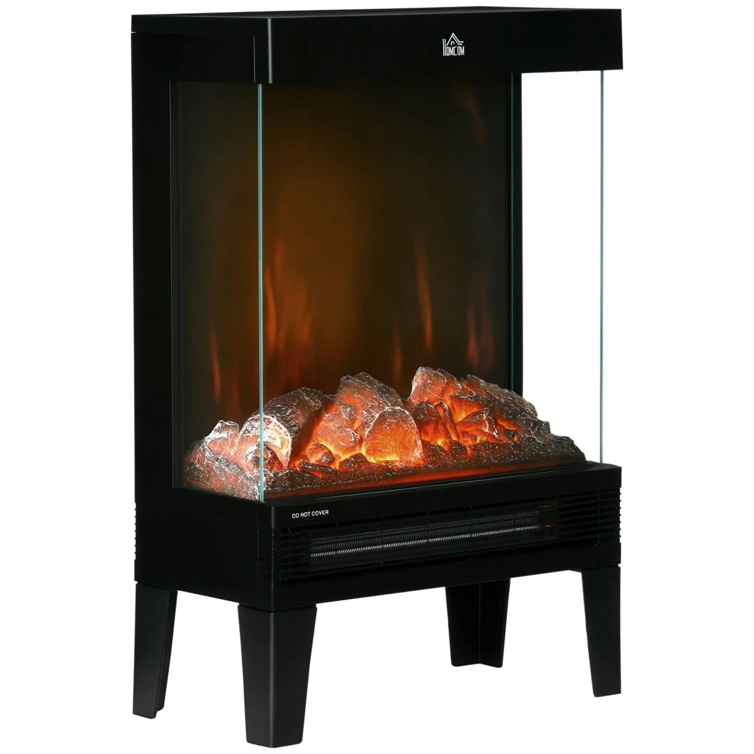 HOMCOM Elektrokamin Stahl Hartglas 40,5L x 20B x 62H cm Schwarz