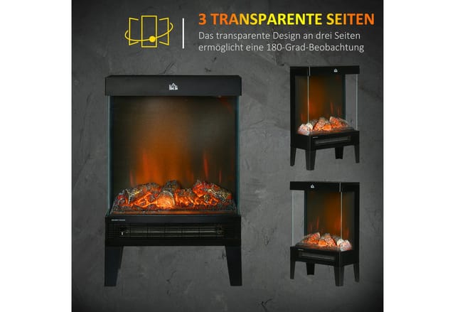 HOMCOM Elektrokamin Stahl Hartglas 40,5L x 20B x 62H cm Schwarz