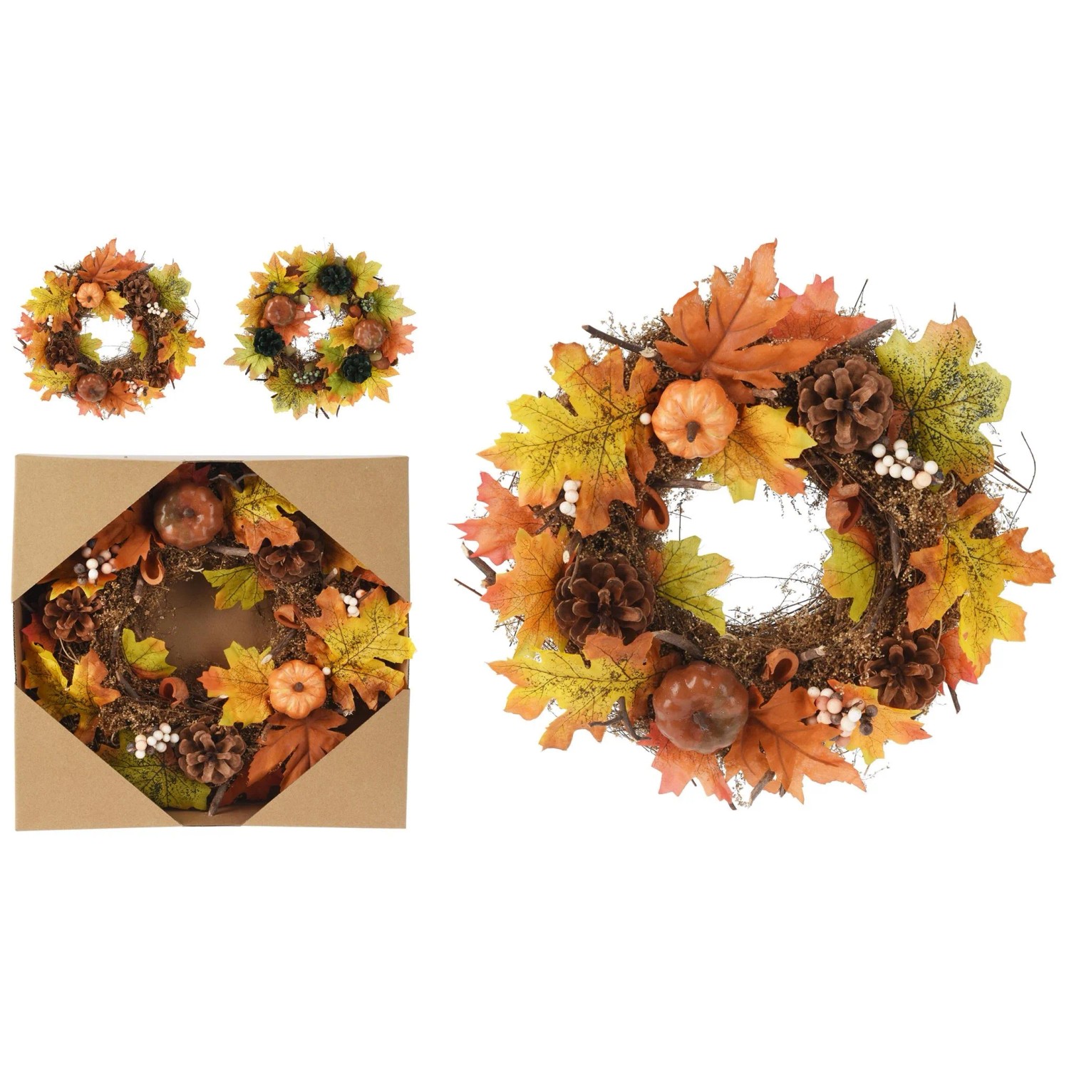 Herbstkranz 31 cm x 31 cm x 8,5 cm Mehrfarbig 2-fach Sortiert