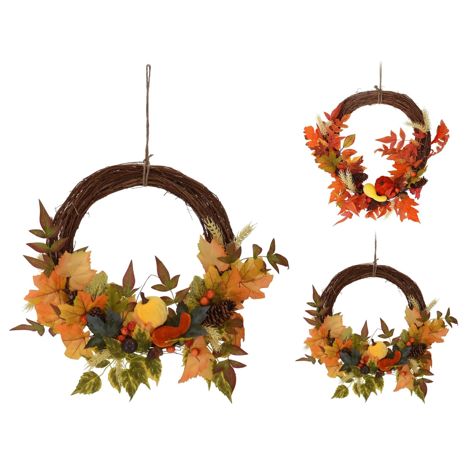 Herbstkranz Rattan Polyester 40 cm x 8 cm x 40 cm Mehrfarbig 2-fach Sortiert