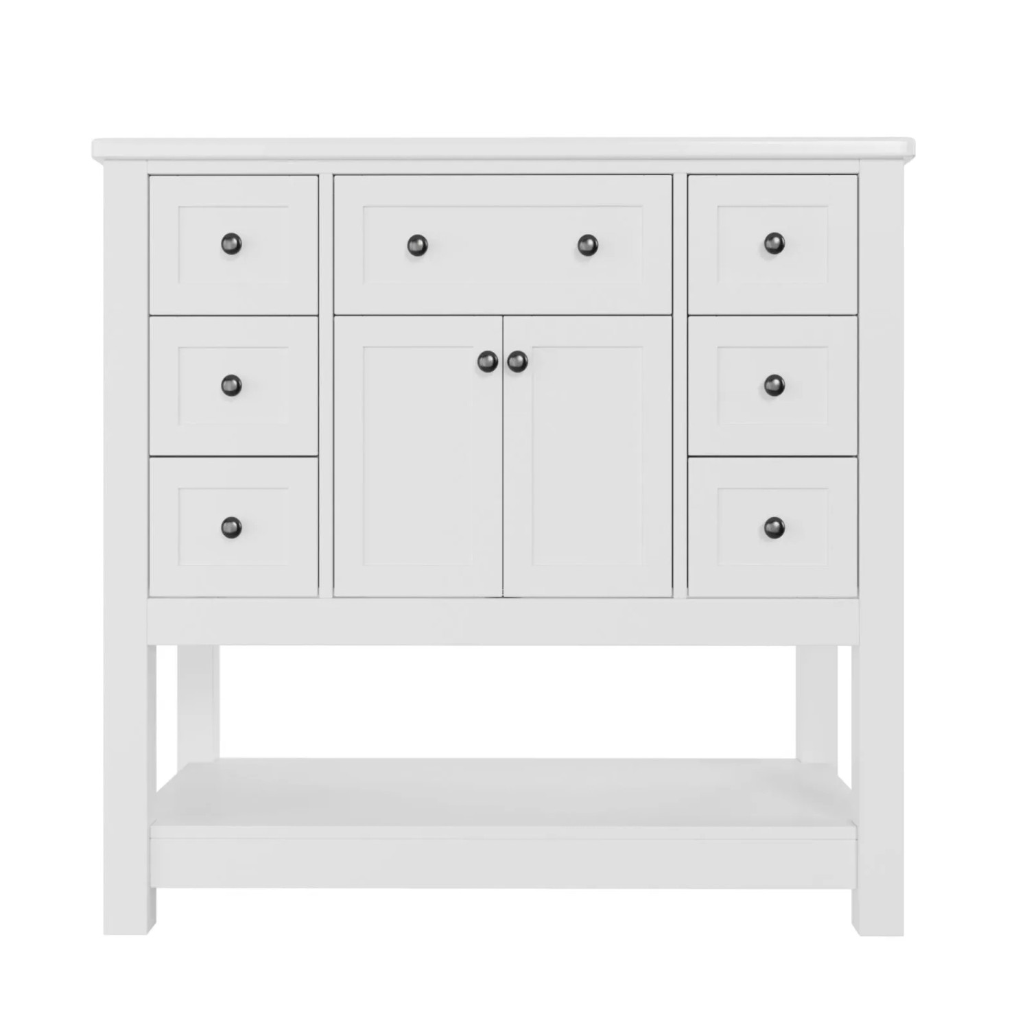 PXloue Badezimmerwaschtisch 91x47x90 cm mit Keramikbecken 7 Schubladen Doppeltür Regal