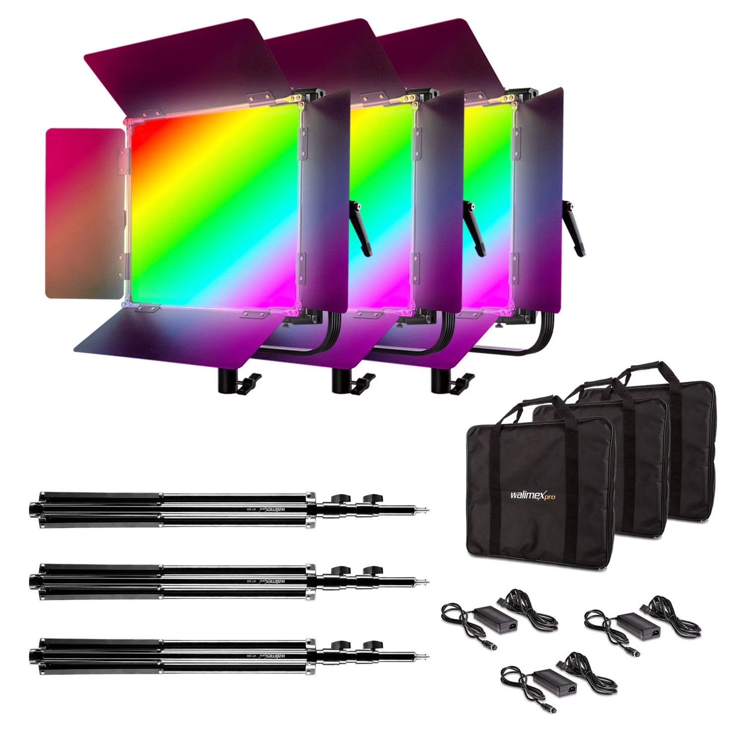 Walimex Pro 3X Led Rainbow Flächenleuchte Set 100W Videoleuchte 3X Lampenstativ