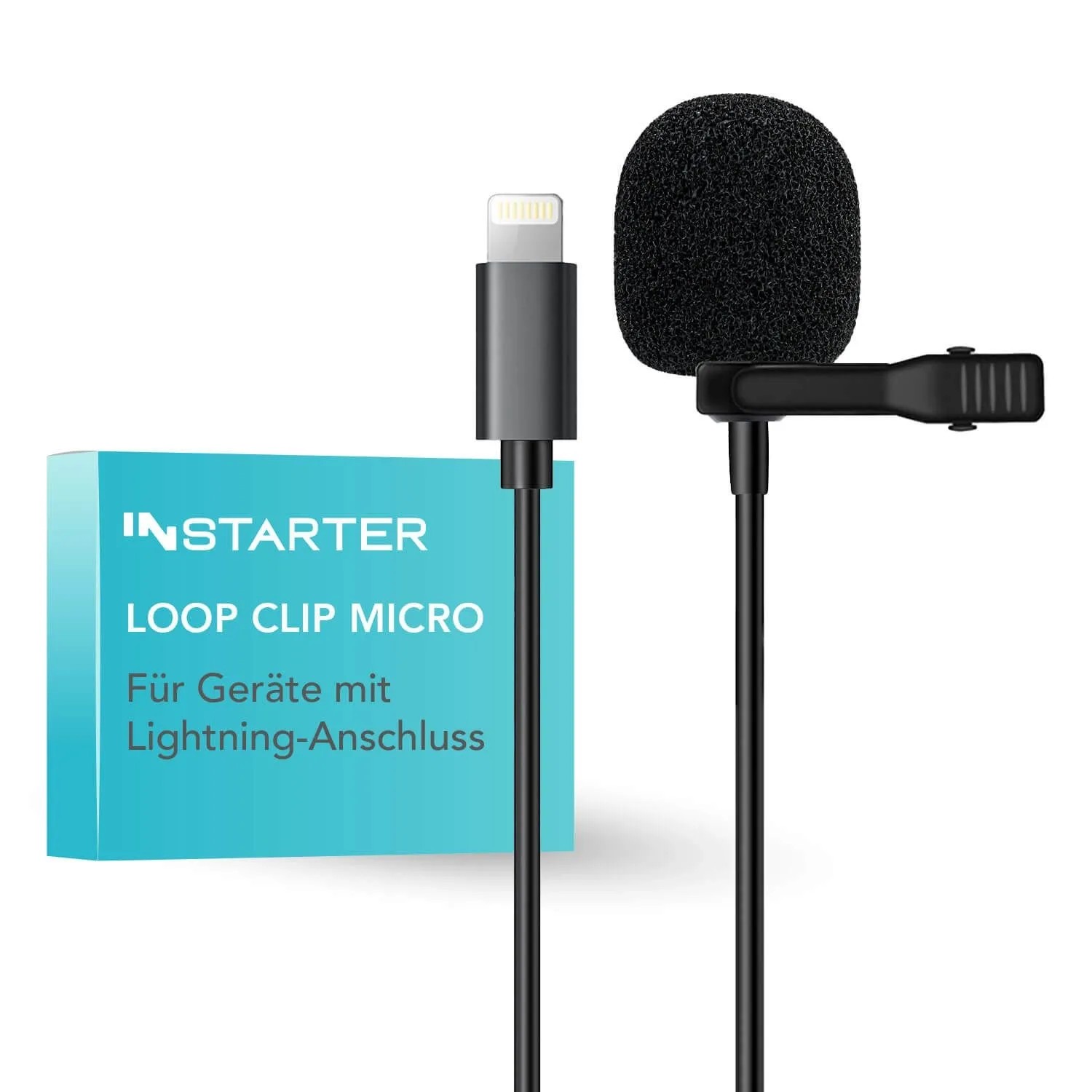 Instarter Lavalier Loop Clip Ansteck Mikro 360° Lightning 6M Windschutz Tasche
