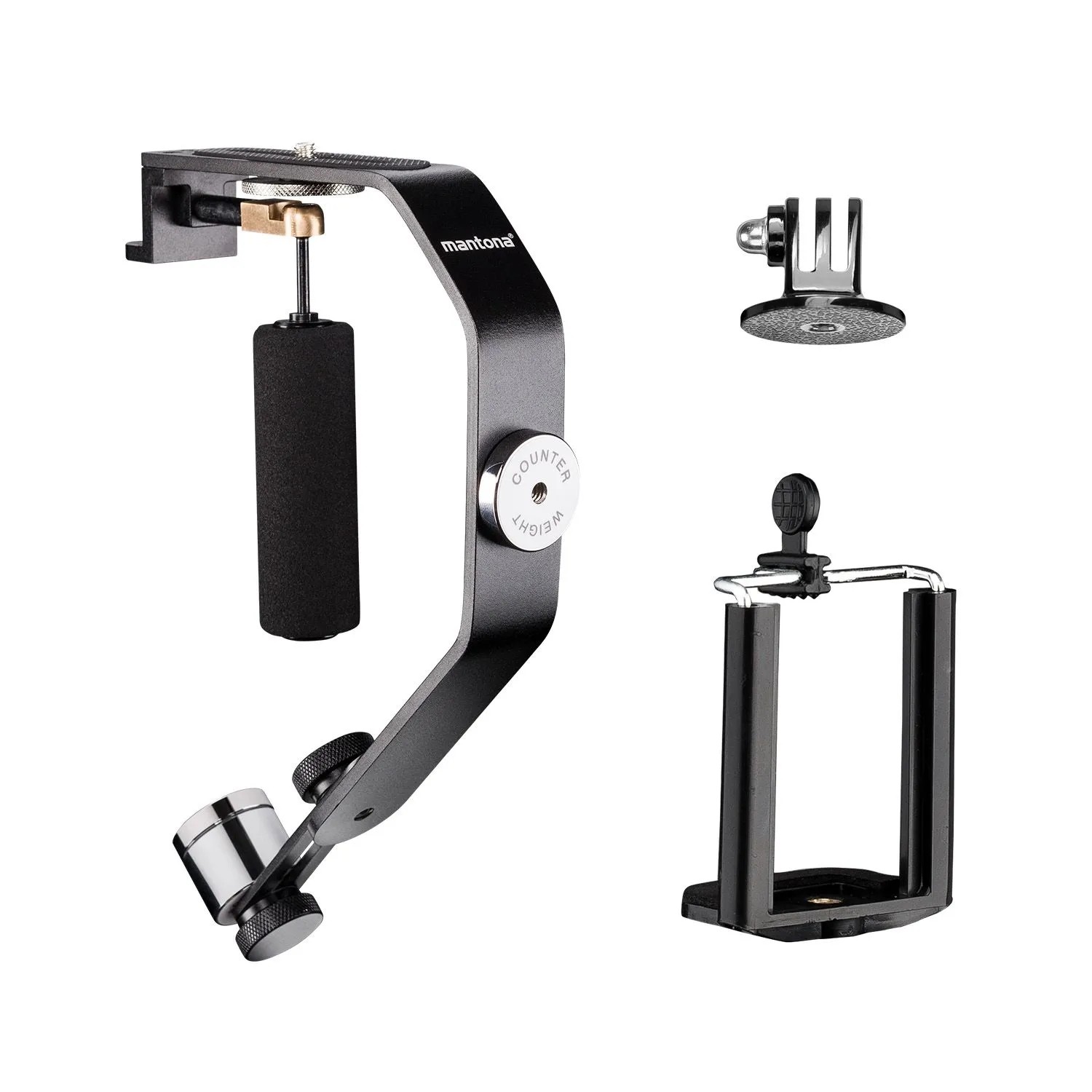 Mantona Schwebestativ 24X16X3Cm 1/4 Zoll Gewinde Gegengewichte Libelle Smartphone