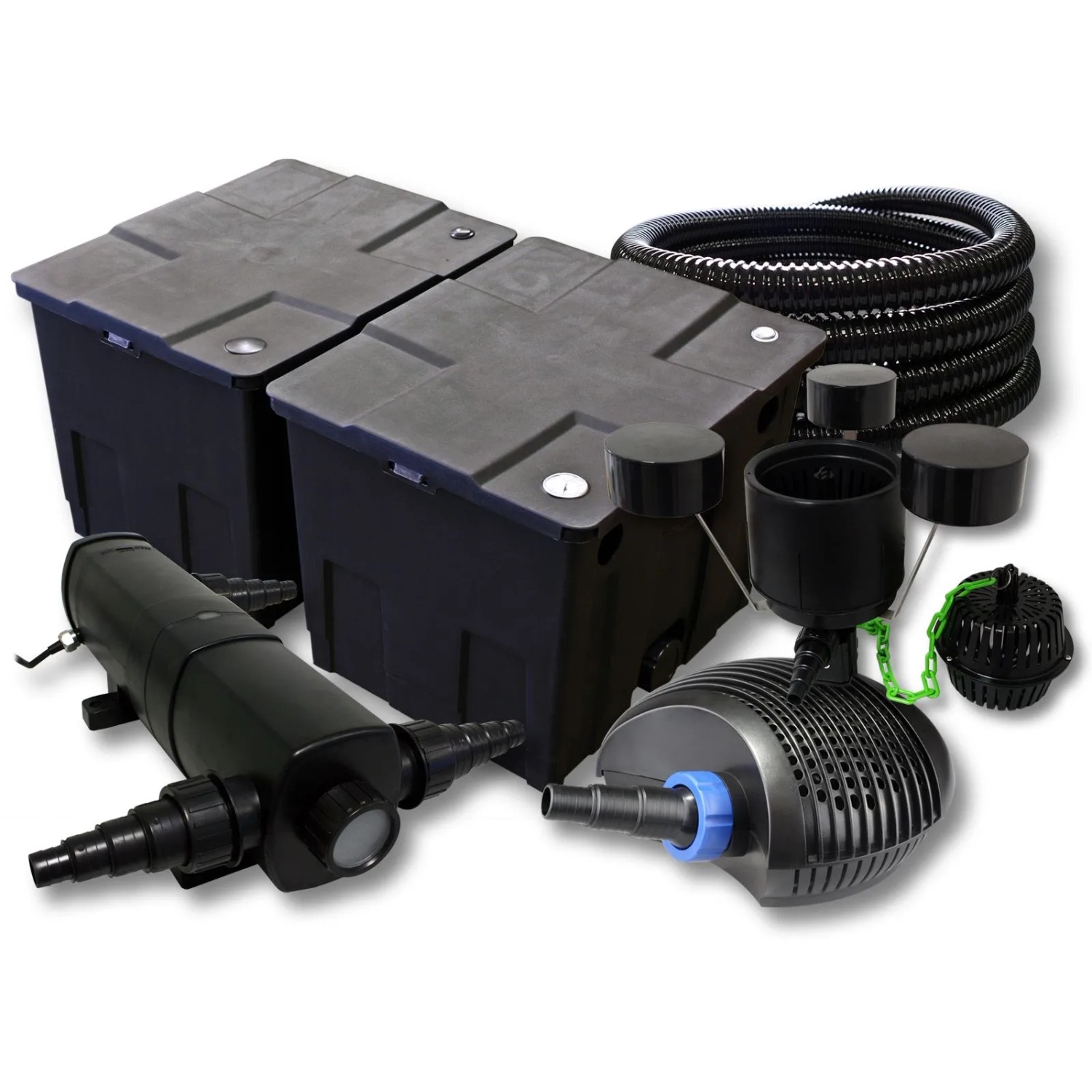 Sunsun Filter Set 60000L Teich 24W Klärer40W Eco Pumpe 25M Schlauch Skimmer