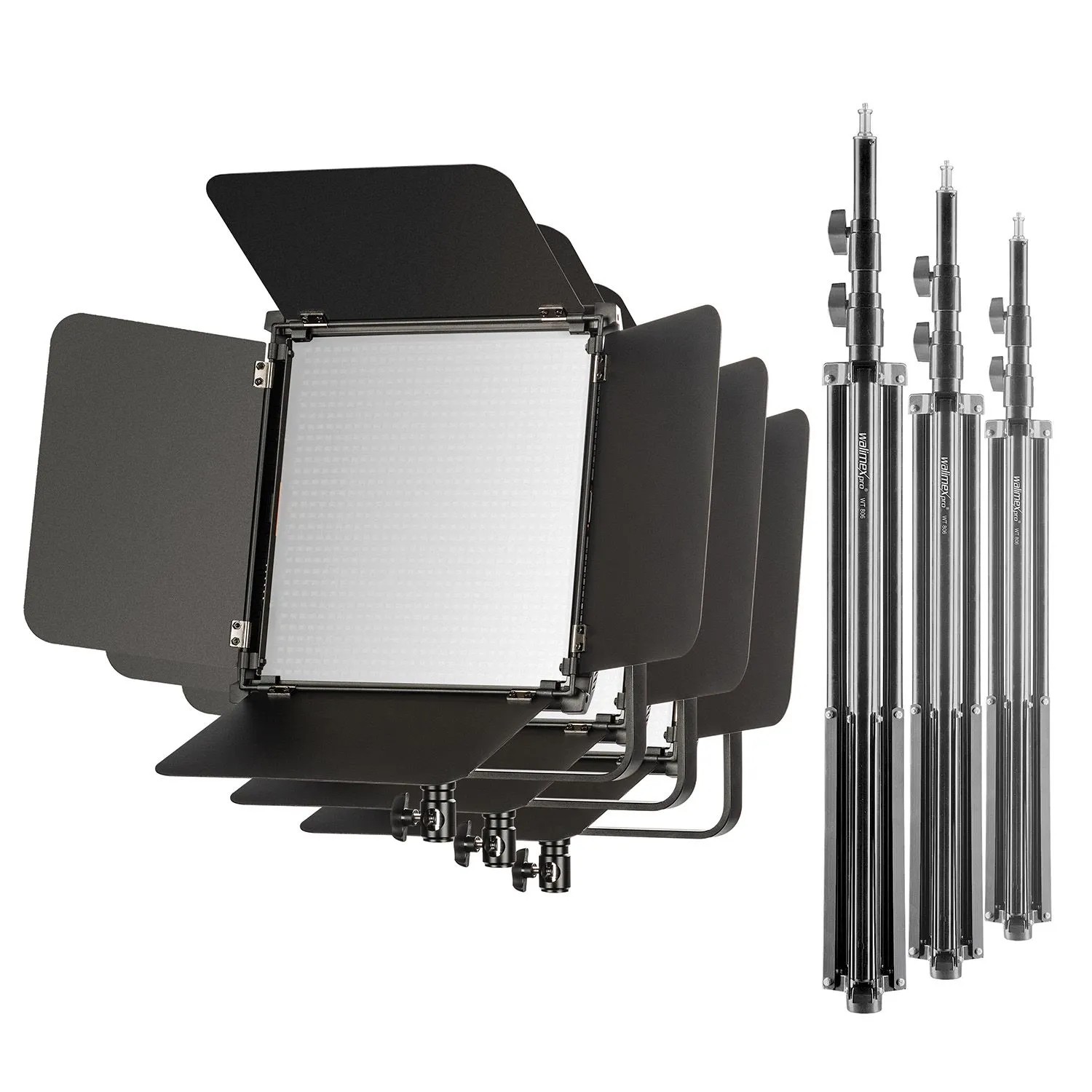 Walimex Pro 3X Led Niova 100-F Pro 100W Bi-Color Flächenleuchte 3X Lampenstativ