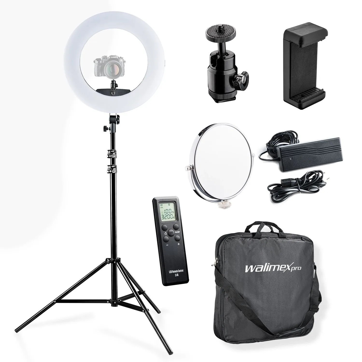 Walimex Pro Medow 960 Pro Led-Ringlicht 96W Ringleuchte Bi-Color Stativ Leuchte