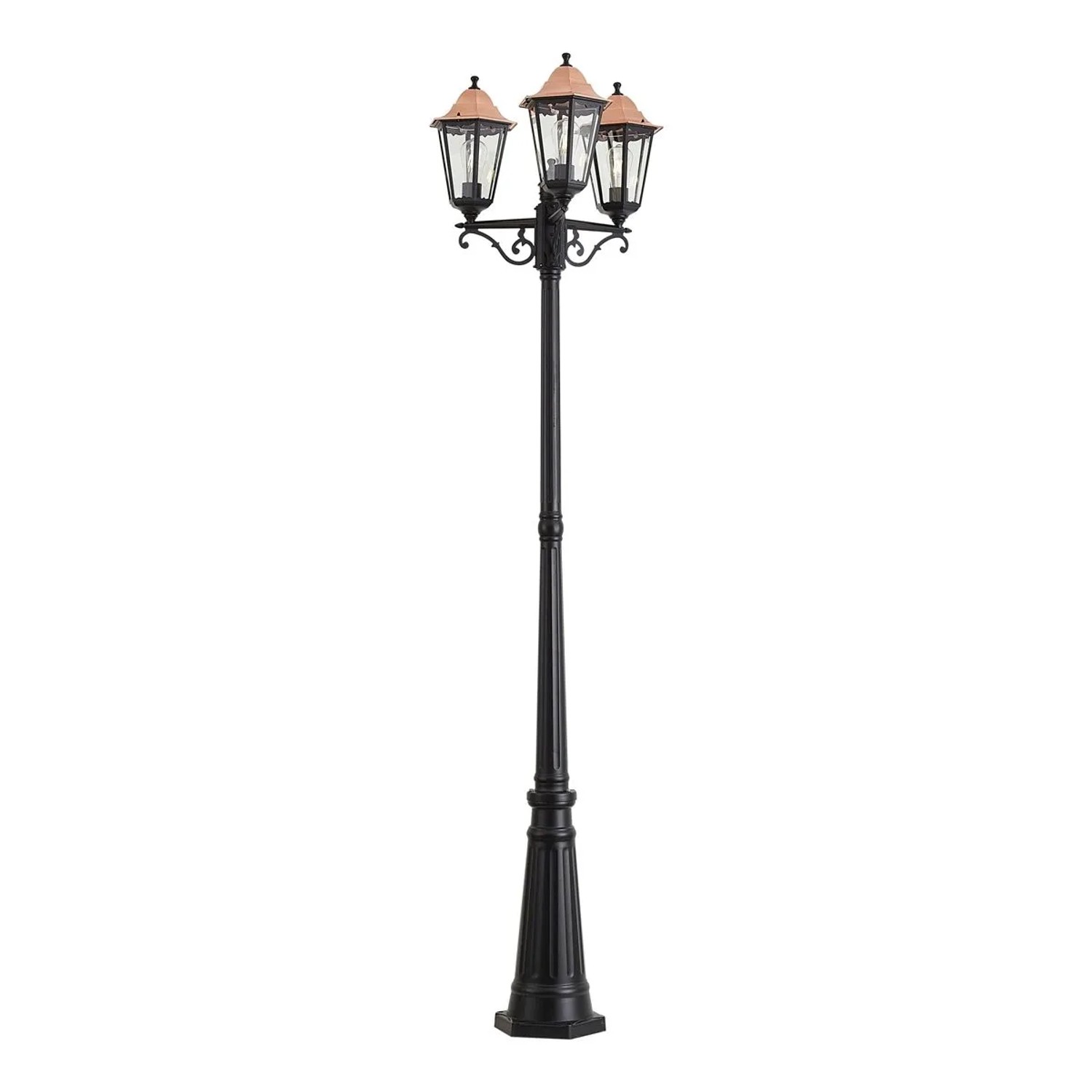 QAZQA Klassische Außenlaterne Schwarz mit Kupfer 220cm 3 Flammig IP44 Havana