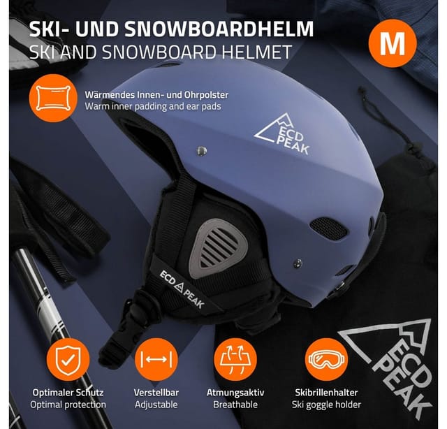 ECD Germany Skihelm für Herren und Damen Snowboardhelm Robust Blau M 55-58 cm mit Belüftungssystem und Skibrillenhalter