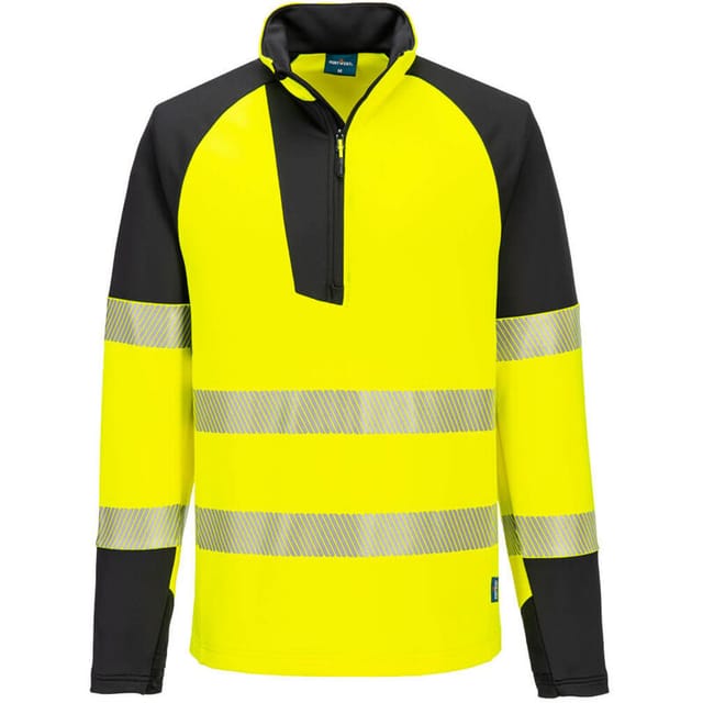 Pw3 Hi-Vis Sweatshirt mit Reißverschluss – Größe L – Gelb/Schwarz – Portwest
