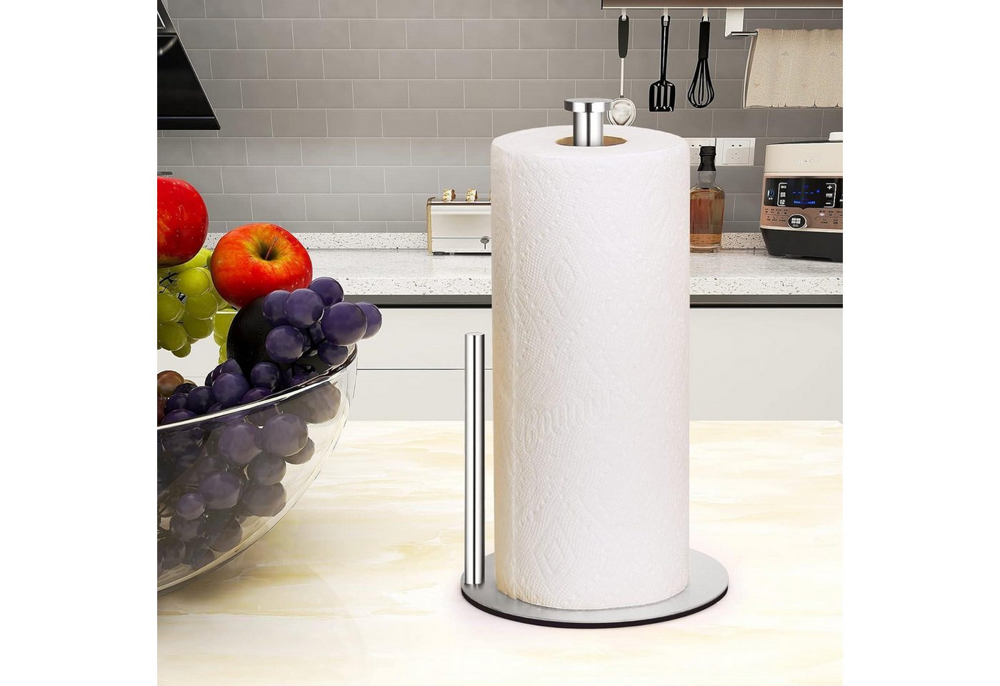 LuxusKollektion Küchenrollenhalter Küchenrollenhalter Edelstahl stehend Rollen Arbeitsplatte Silber Bild 5