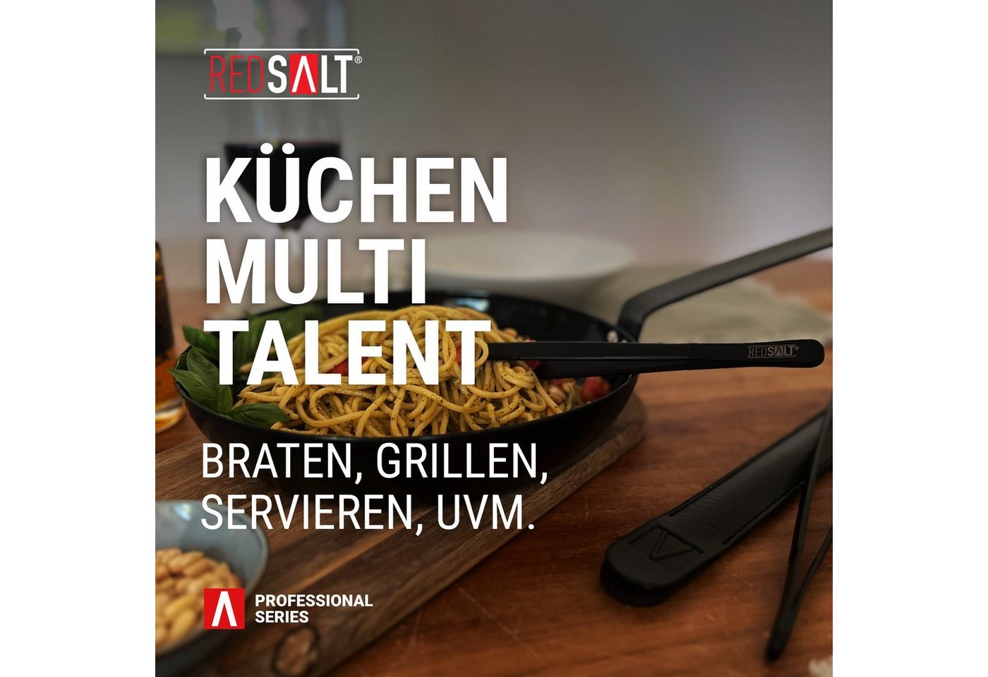 REDSALT® Kochpinzette Breit Black Edition PVD-Plasmabeschichtung, INOX 18/10 Edelstahl Goldstandard 1.4301 Bild 5