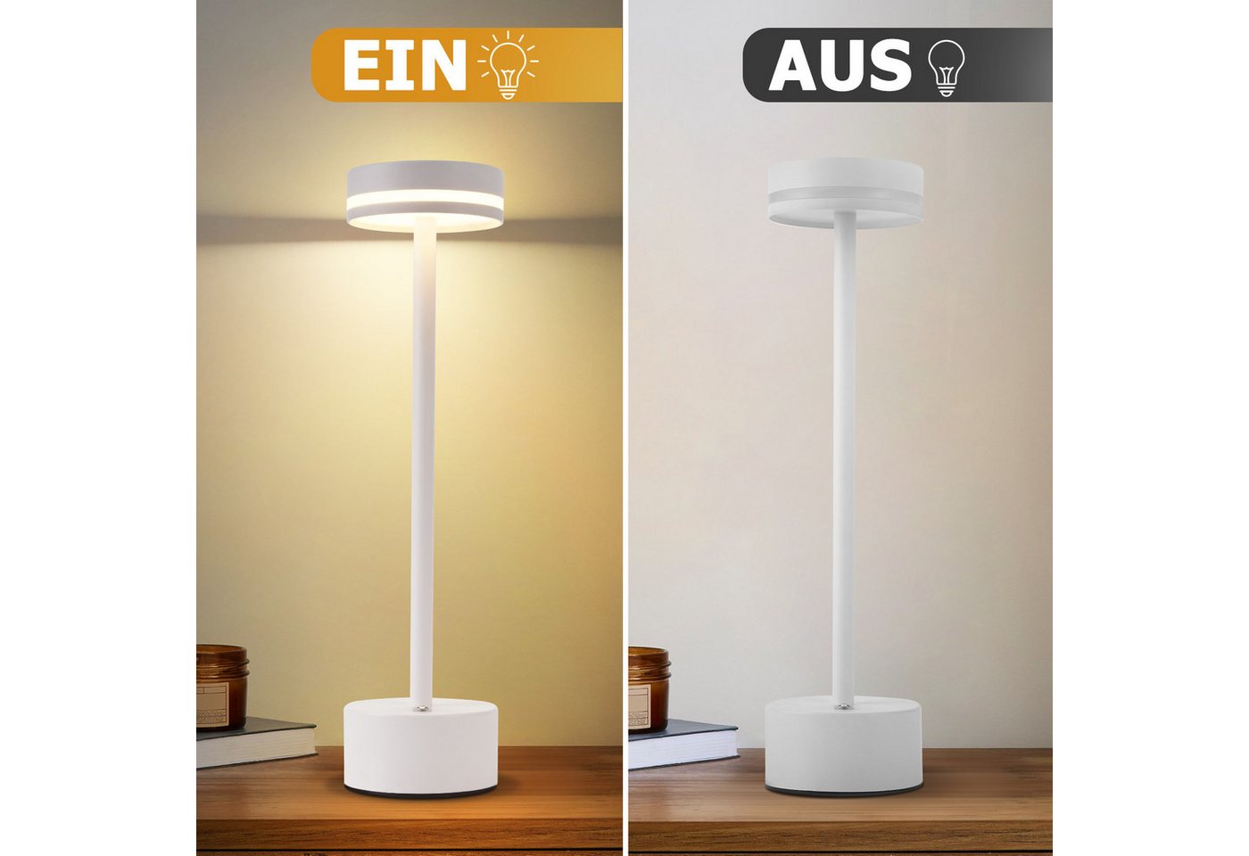 ZMH Tischleuchte kabellose Akku-Lampe und Nachttischlampe mit LED, 3 Lichtfarben, Touch-Steuerung, LED fest integriert, Warmweiß-Neutralweiß-Kaltweiß, mehreren Helligkeitsstufen und USB-C-Ladeanschluss Bild 4