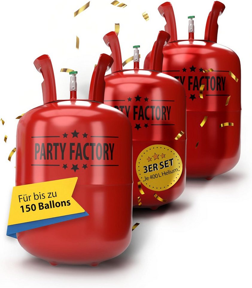 Party Factory Helium Party Factory Set mit 3 Heliumflaschen für je 50 Ballons, je 400l, Helium, Ballongas, Einwegflasche Bild 5