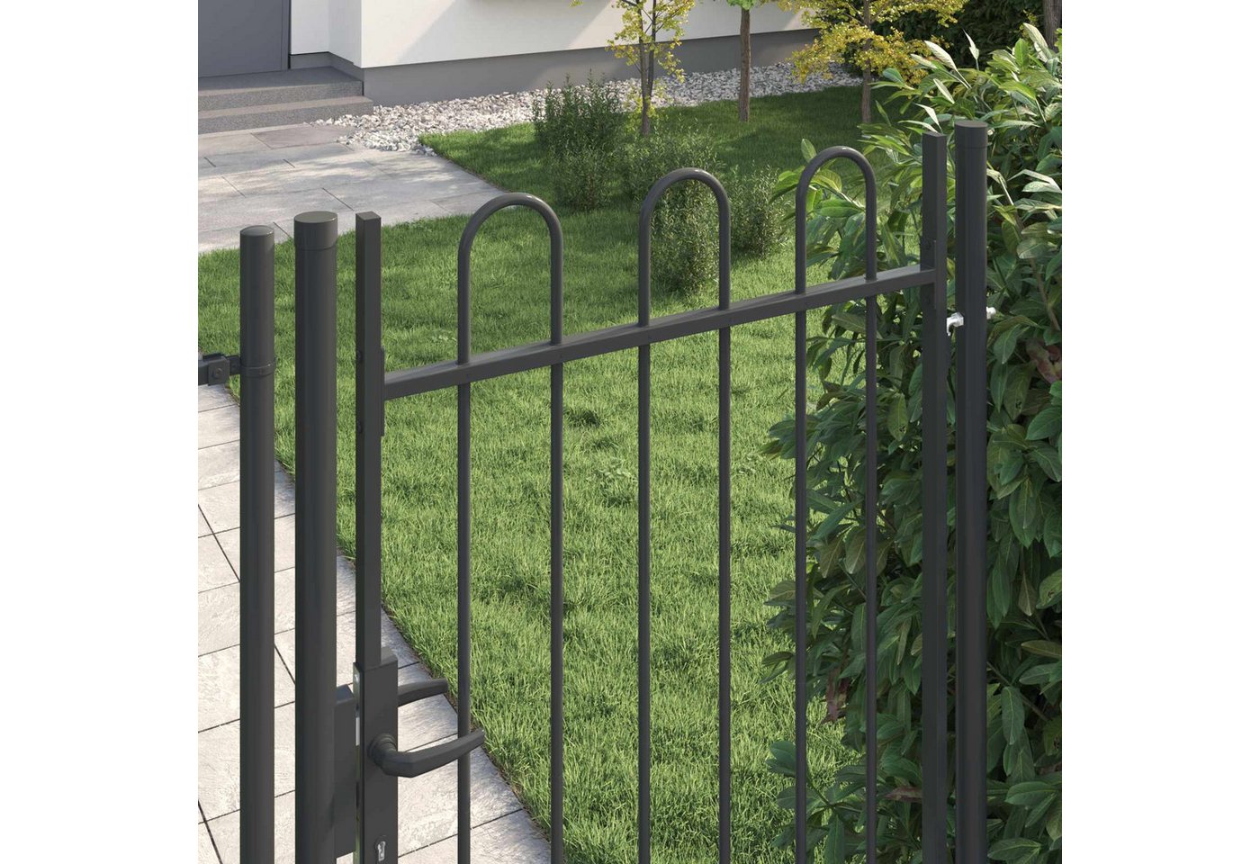 furnicato Zauneinzeltür Gartentor aus pulverbeschichtetem Stahl 103 x 225 cm Grau, Witterungsbeständiges Zauntor mit Riegeln für Vorhängeschlösser
