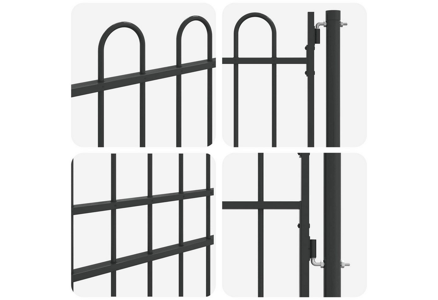furnicato Zauneinzeltür Gartentor aus pulverbeschichtetem Stahl 103 x 225 cm Grau, Witterungsbeständiges Zauntor mit Riegeln für Vorhängeschlösser Bild 2
