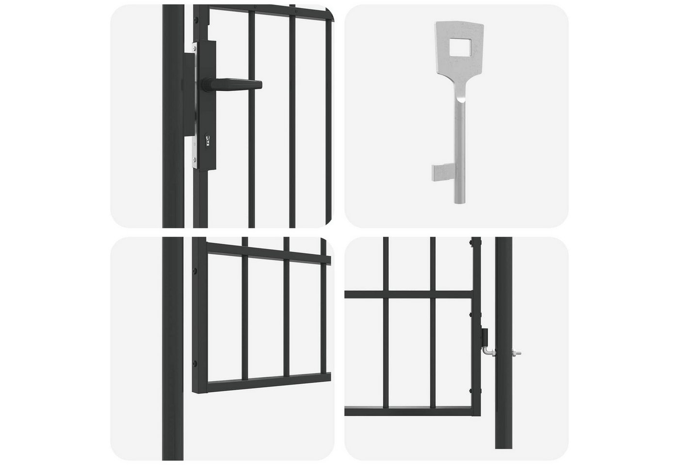 furnicato Zauneinzeltür Gartentor aus pulverbeschichtetem Stahl 103 x 225 cm Grau, Witterungsbeständiges Zauntor mit Riegeln für Vorhängeschlösser Bild 3