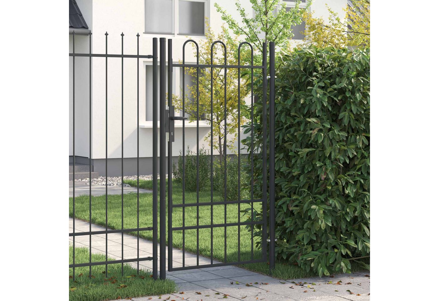 furnicato Zauneinzeltür Gartentor aus pulverbeschichtetem Stahl 103 x 225 cm Grau, Witterungsbeständiges Zauntor mit Riegeln für Vorhängeschlösser Bild 5