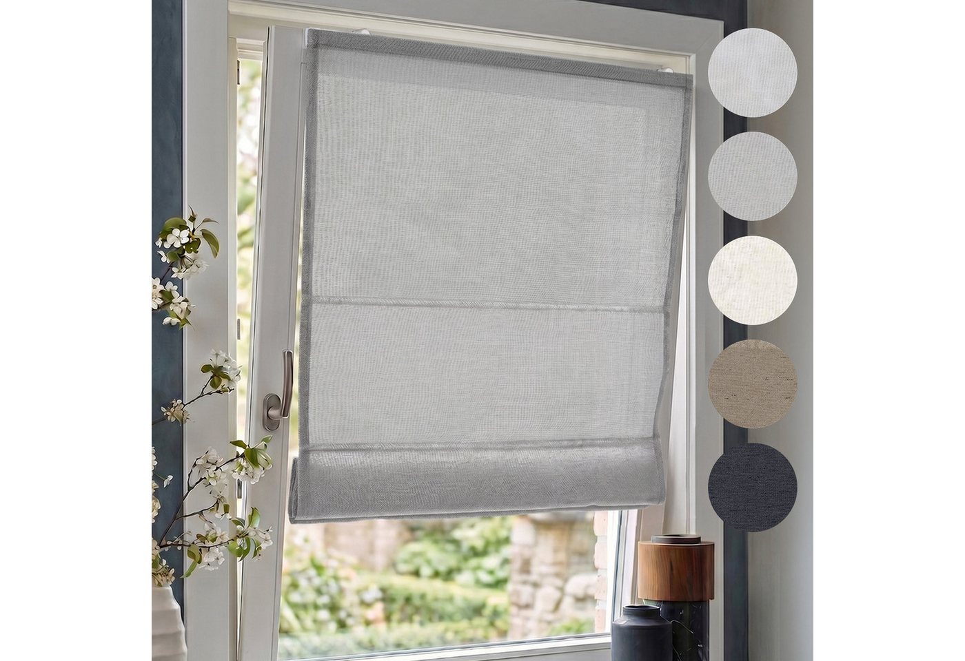 Victoria M. Raffrollo Klemmfix Ivora Premium Raffrollo 40x130cm Grau Blickdicht, mit Klemmträger, ohne Bohren, freihängend, Ohne Bohren Bild 5
