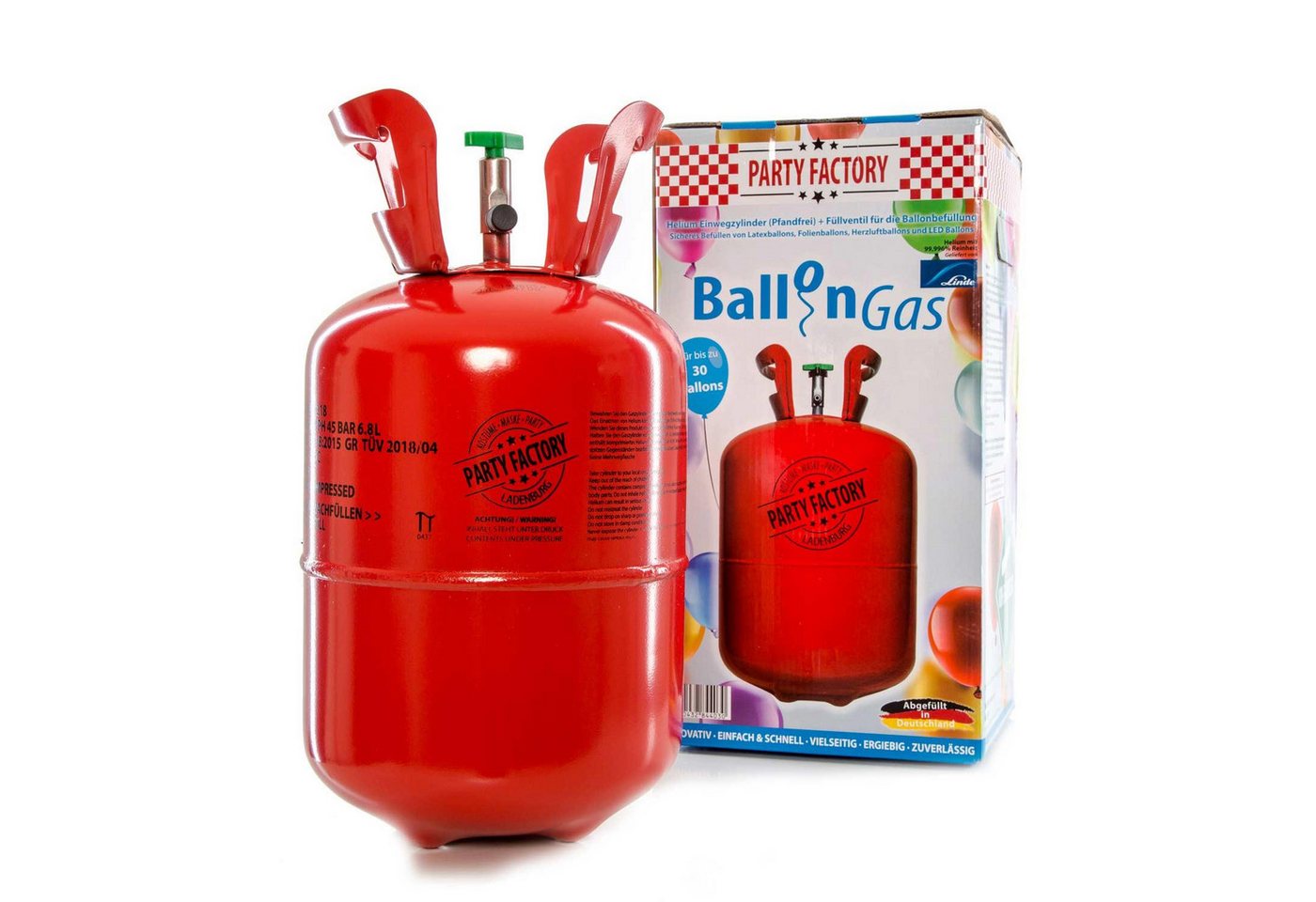 Party Factory Helium Ballongas Helium im Set mit 30 Luftballons 200l, Helium Flasche, Helium-Gas, Ballongas, Helium-Set, Einwegflasche Bild 3