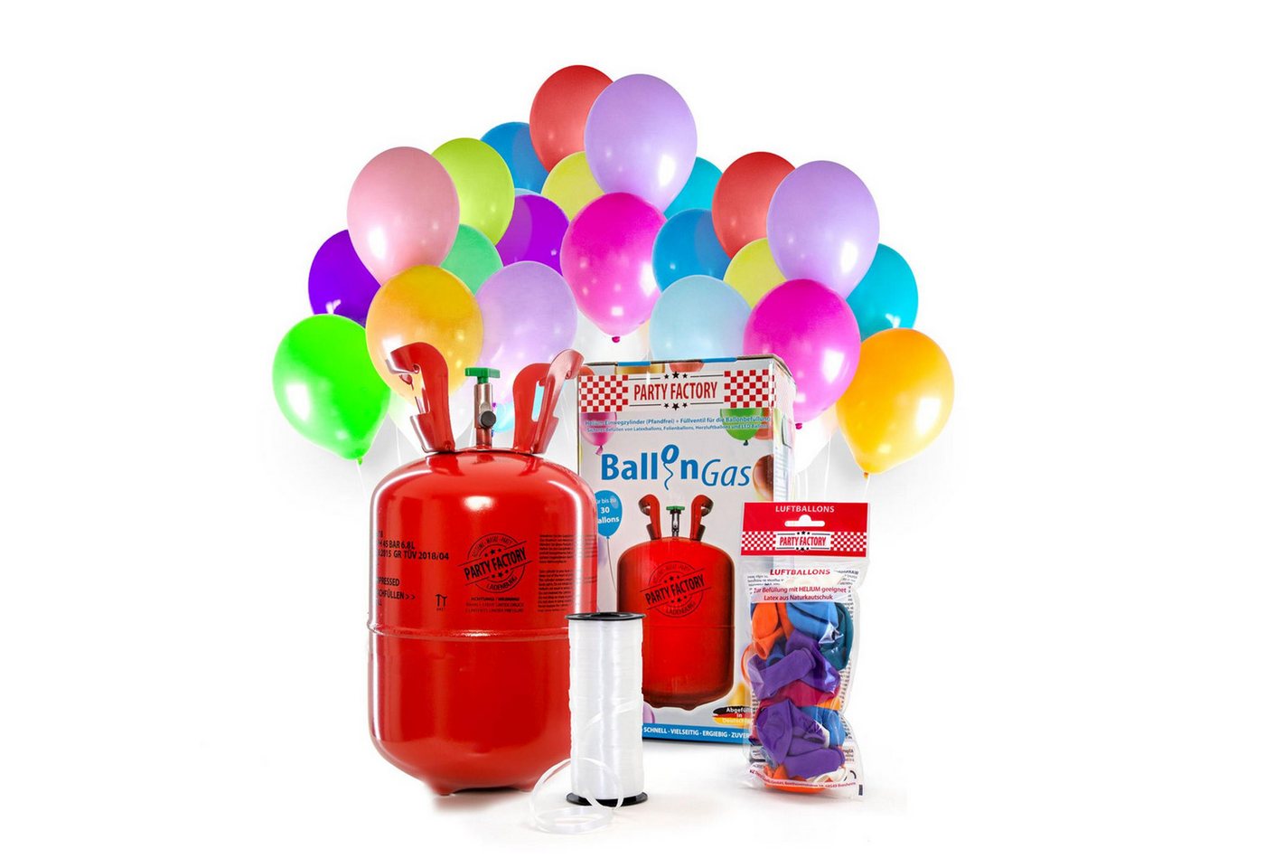 Party Factory Helium Ballongas Helium im Set mit 30 Luftballons 200l, Helium Flasche, Helium-Gas, Ballongas, Helium-Set, Einwegflasche Bild 4