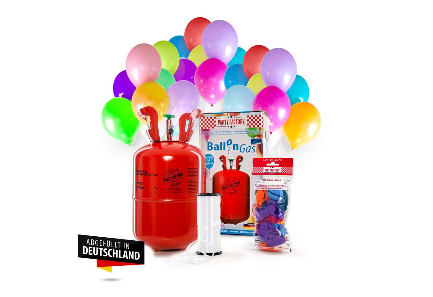 Party Factory Helium Ballongas Helium im Set mit 30 Luftballons 200l, Helium Flasche, Helium-Gas, Ballongas, Helium-Set, Einwegflasche Bild 5