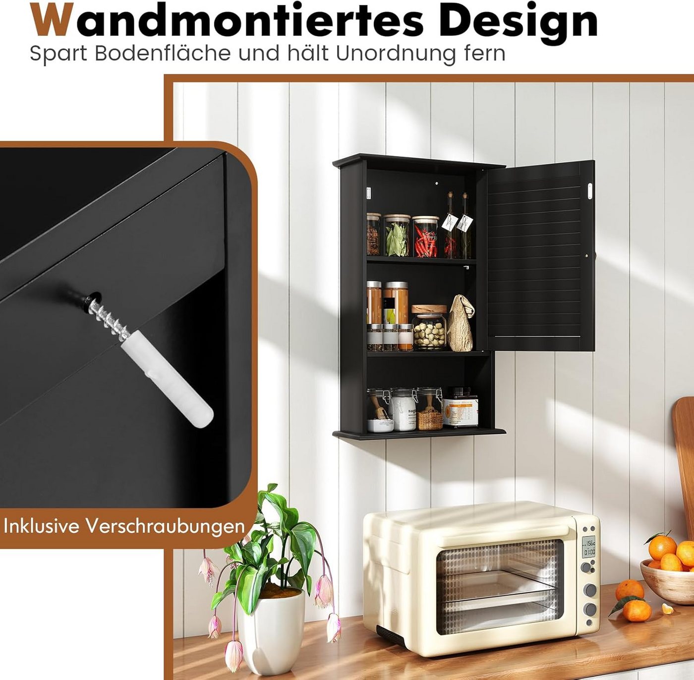 KOMFOTTEU Hängeschrank Badezimmerschrank mit verstellbarem Fächer & Ablage, 42 x 17 x 70 cm