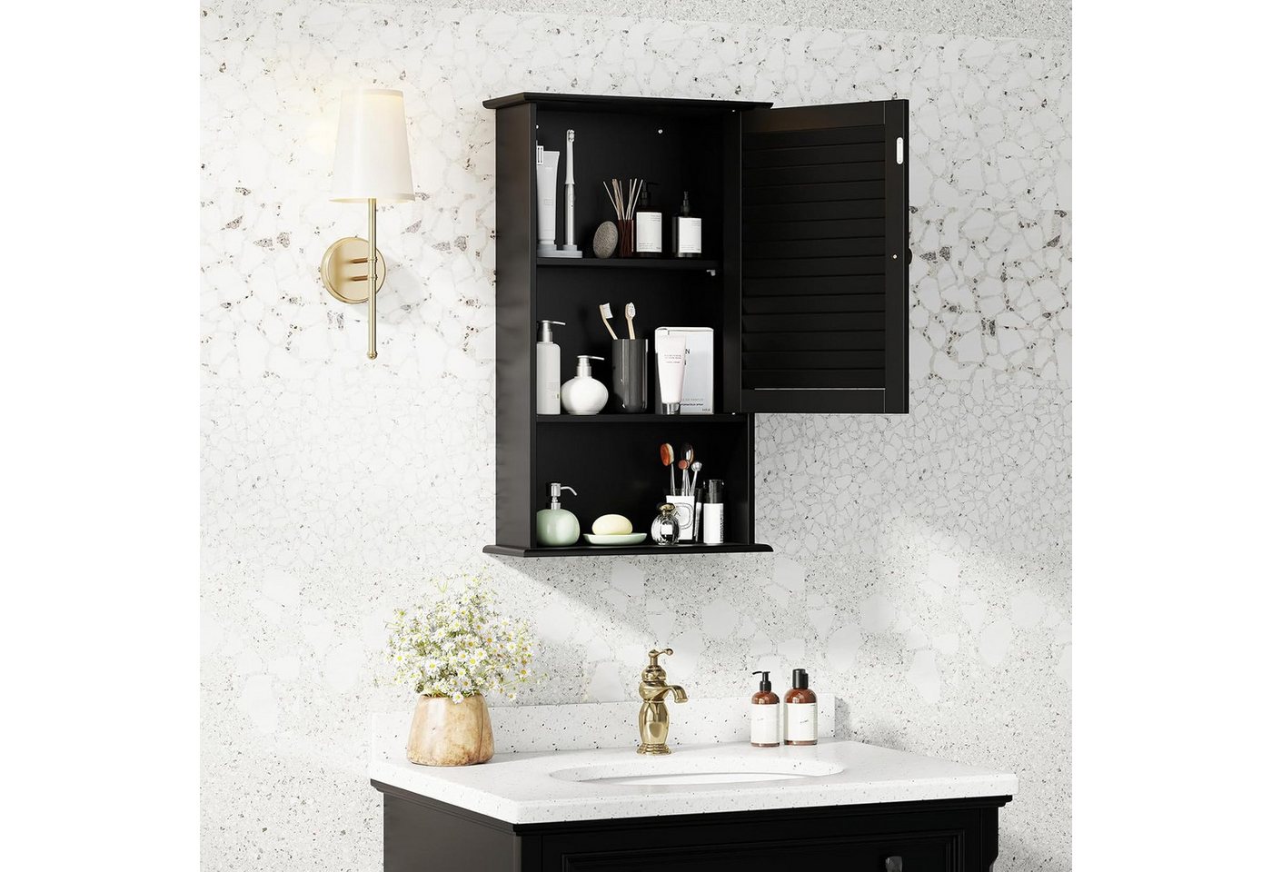 KOMFOTTEU Hängeschrank Badezimmerschrank mit verstellbarem Fächer & Ablage, 42 x 17 x 70 cm Bild 2