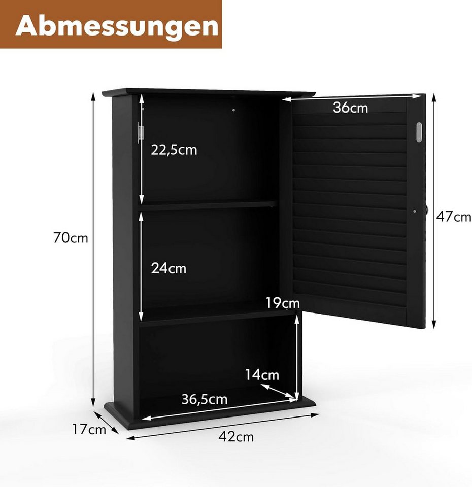 KOMFOTTEU Hängeschrank Badezimmerschrank mit verstellbarem Fächer & Ablage, 42 x 17 x 70 cm Bild 3