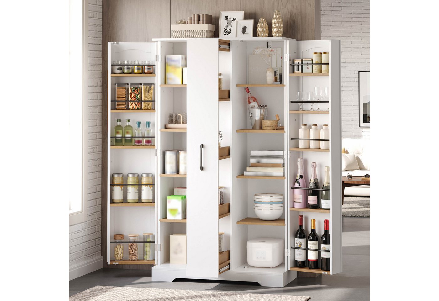Celya Küchenbuffet Küchenschrank Doppeltürschrank mit Gewürzregal (78×40×150 cm, mit 4-stufigem Vertikalauszug, verstellbaren Regalböden) Modernem Design, Einfache und sichere Montage Bild 3