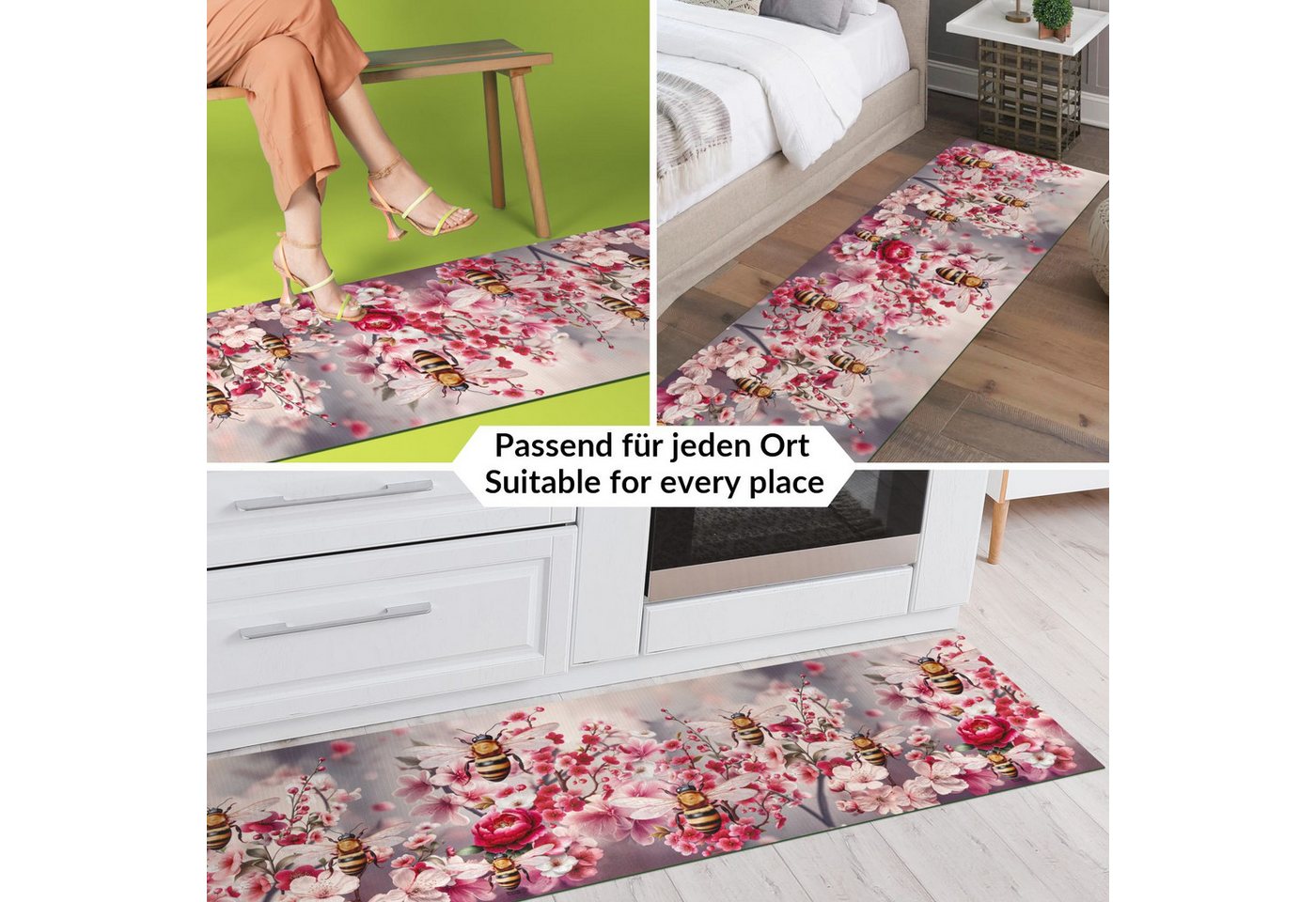 ANRO Küchenläufer GreenLine Teppichläufer Textil, Rechteckig, Höhe: 3 mm, Bodenläufer 100cm Sakura Rosa pflegeleicht Bild 4
