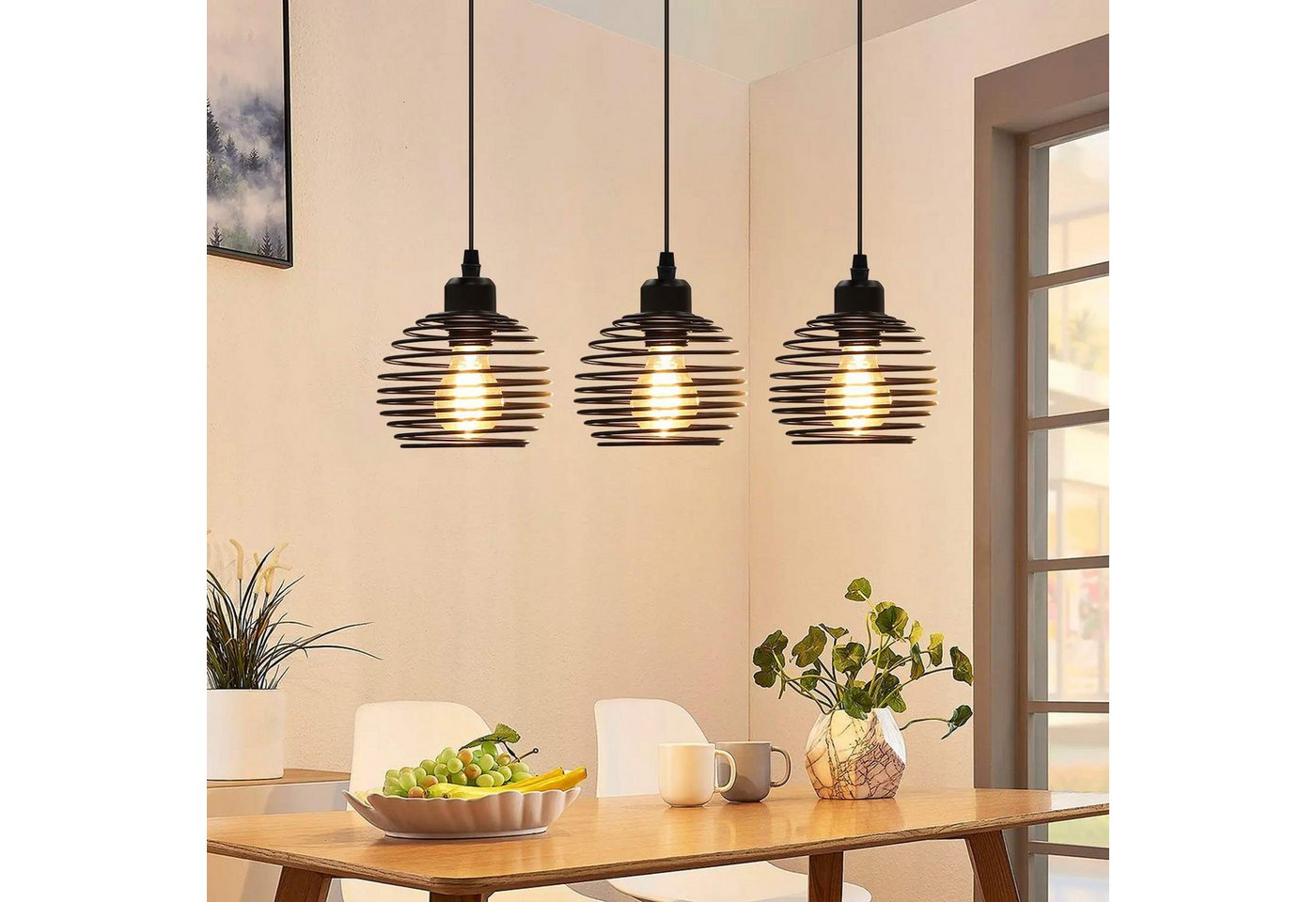ZMH Pendelleuchte Esstisch 3/4-flammig, E27 Vintage Hängeleuchte mit Käfigschirm, höhenverstellbar, LED wechselbar, für Esszimmer, Küche, Wohnzimmer, Café und Bar Bild 2