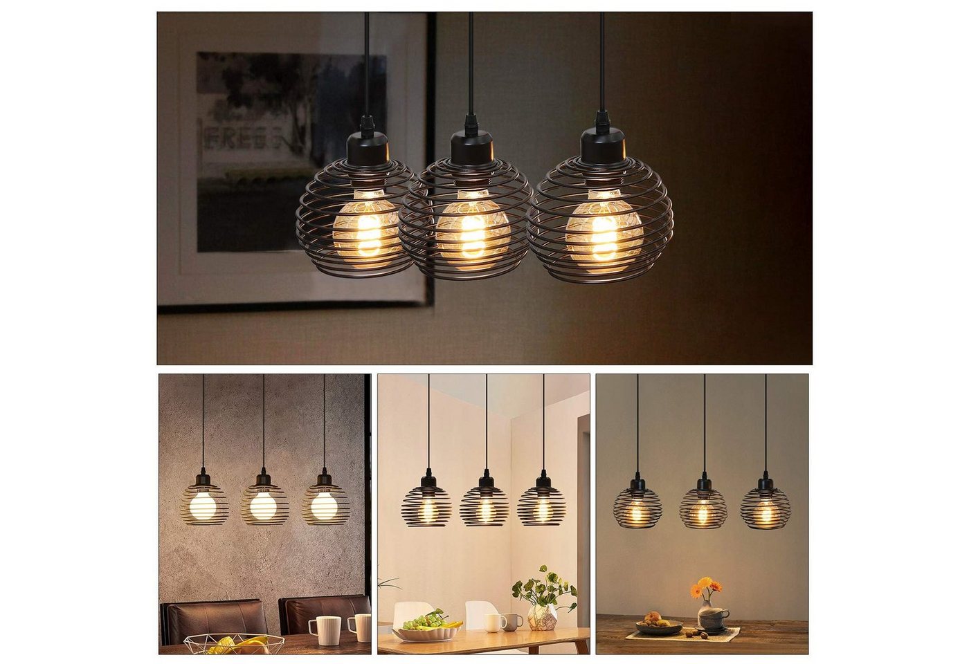 ZMH Pendelleuchte Esstisch 3/4-flammig, E27 Vintage Hängeleuchte mit Käfigschirm, höhenverstellbar, LED wechselbar, für Esszimmer, Küche, Wohnzimmer, Café und Bar Bild 3