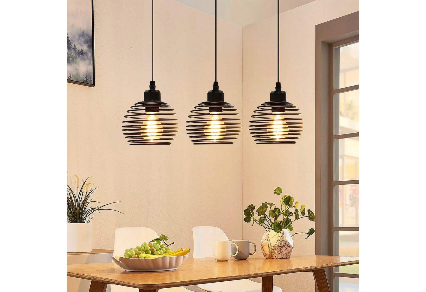 ZMH Pendelleuchte Esstisch 3/4-flammig, E27 Vintage Hängeleuchte mit Käfigschirm, höhenverstellbar, LED wechselbar, für Esszimmer, Küche, Wohnzimmer, Café und Bar Bild 4