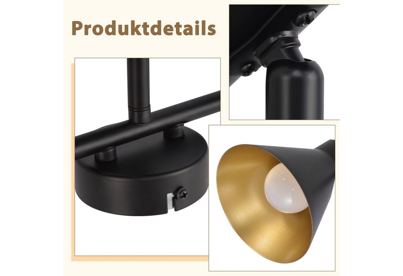 ZMH Deckenstrahler Deckenlampe Küche Schwarz - Vintage E14 Vintage Schwenkbar 330°, ohne Leuchtmittel, Deckenspot für Wohnzimmer Schlafzimmer Bild 3