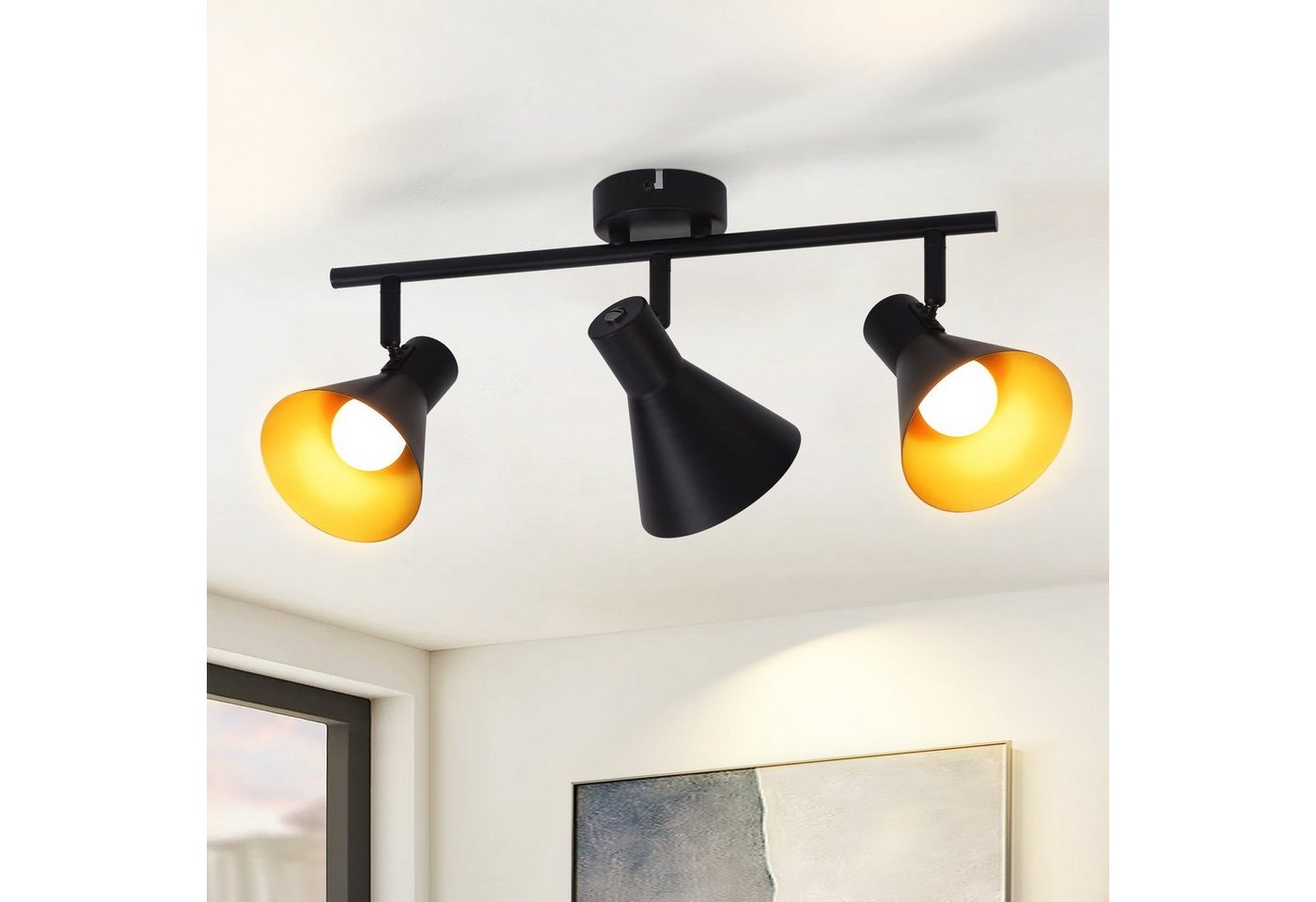 ZMH Deckenstrahler Deckenlampe Küche Schwarz - Vintage E14 Vintage Schwenkbar 330°, ohne Leuchtmittel, Deckenspot für Wohnzimmer Schlafzimmer Bild 4