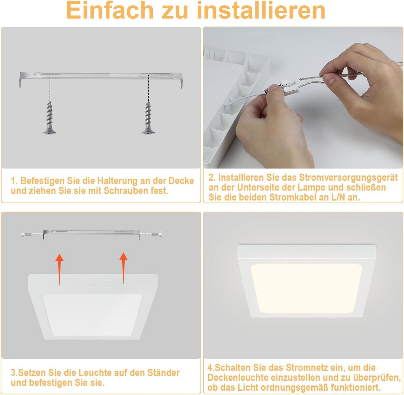 ZMH LED Deckenleuchte 18W LED quadratisch 4000K für Wohnzimmer, Flur und Büro, ‎Flimmerfrei, Energiesparend, Augenschutz, LED fest integriert, Neutralweißes, neutralweiß,Einfache Montage,23×23×3,2cm Bild 4