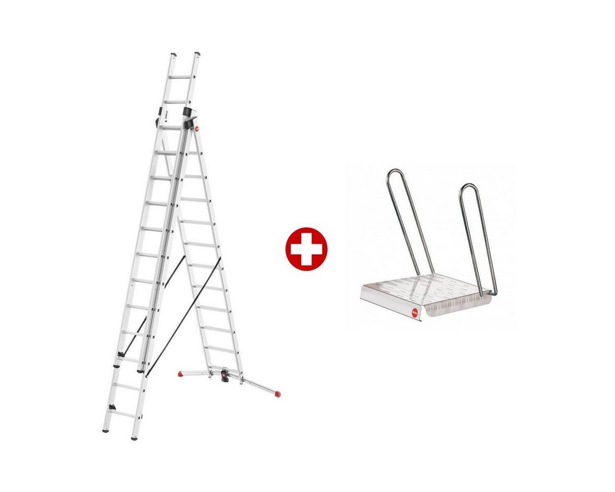 Hailo Trittleiter ProfiLOT Aluminium-Teleskopleiter mit gratis Einhängetritt, Kombi-Leit (Set, gratis Einhängetritt), mit bis zu 150 kg belastbar, Rasthaken mit Transportsicherung Bild 5