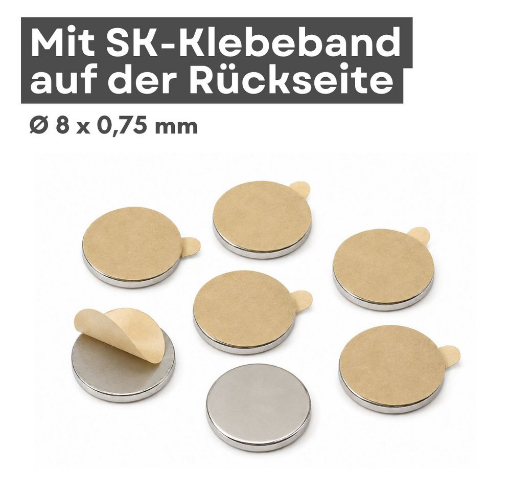 MaajeeKuto Magnet 3M Neodym Scheibenmagnet Ø8x0,75 mm selbstklebend N42 – 0,37 kg (2-St) Bild 2