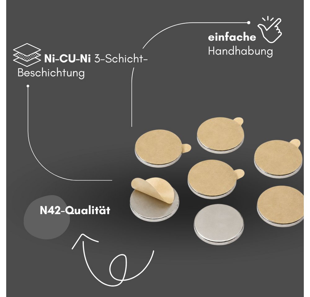 MaajeeKuto Magnet 3M Neodym Scheibenmagnet Ø8x0,75 mm selbstklebend N42 – 0,37 kg (2-St) Bild 3