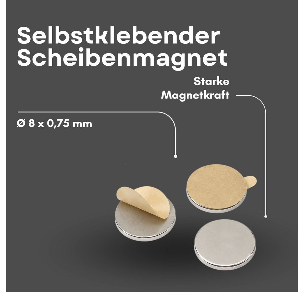 MaajeeKuto Magnet 3M Neodym Scheibenmagnet Ø8x0,75 mm selbstklebend N42 – 0,37 kg (2-St) Bild 4