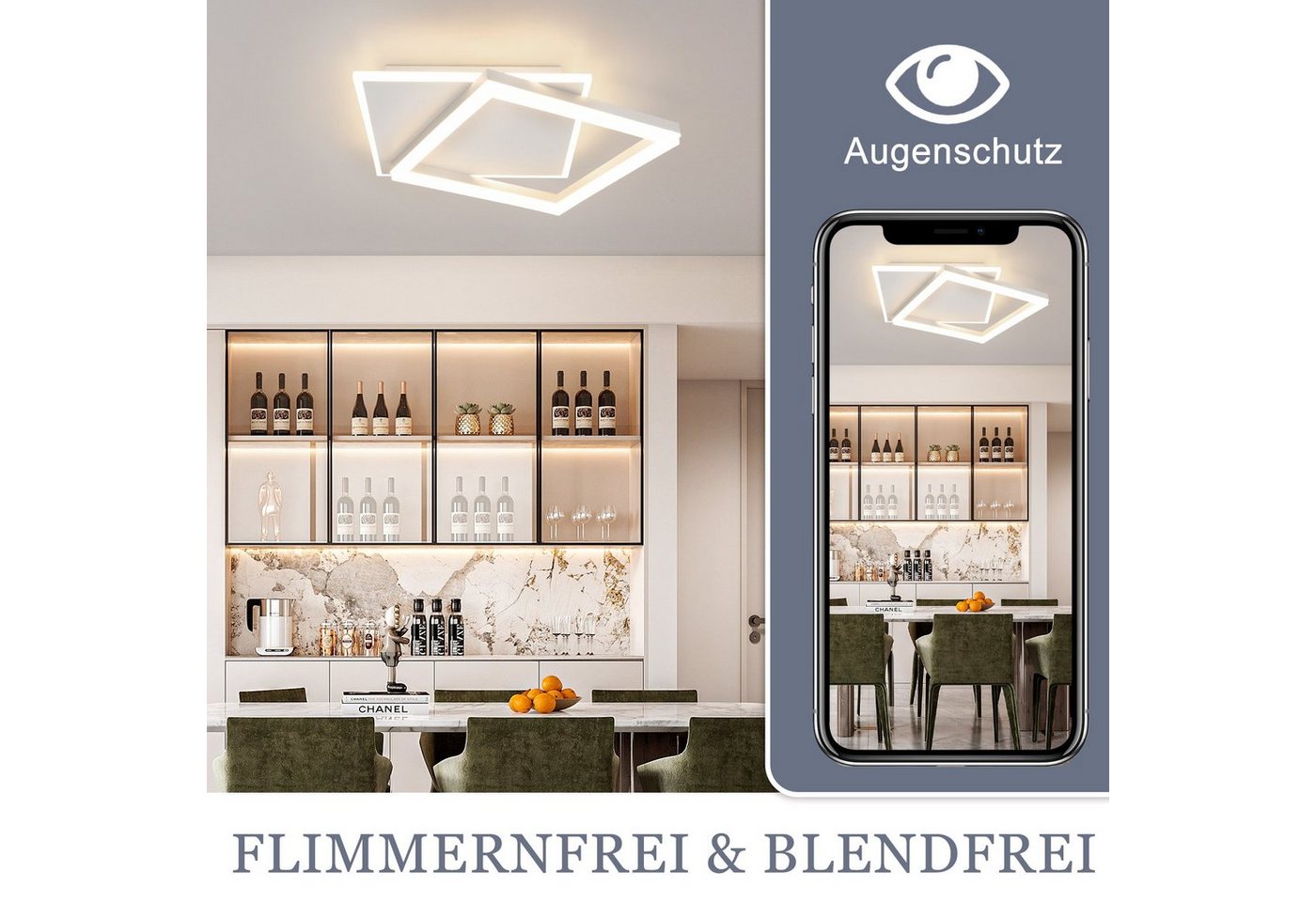 ZMH LED Deckenleuchte Deckenlampe Wohnzimmer - Schlafzimmerlampe Schwarz 42W, LED fest integriert