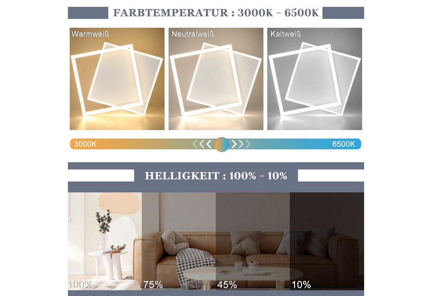 ZMH LED Deckenleuchte Deckenlampe Wohnzimmer - Schlafzimmerlampe Schwarz 42W, LED fest integriert Bild 3