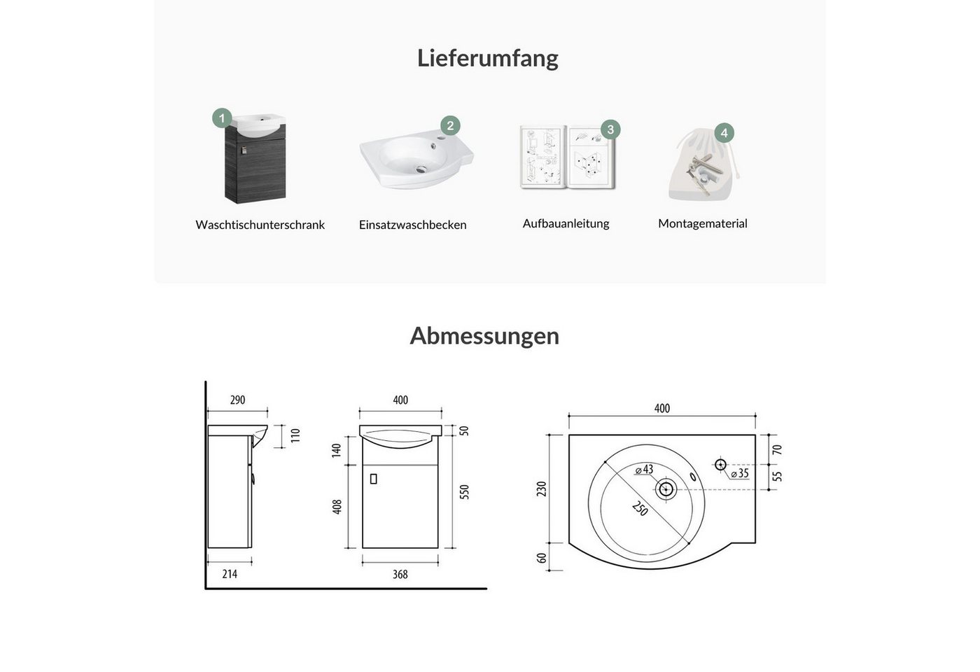 Planetmöbel Waschtisch Waschtischunterschrank 40cm Anthrazit Bild 5