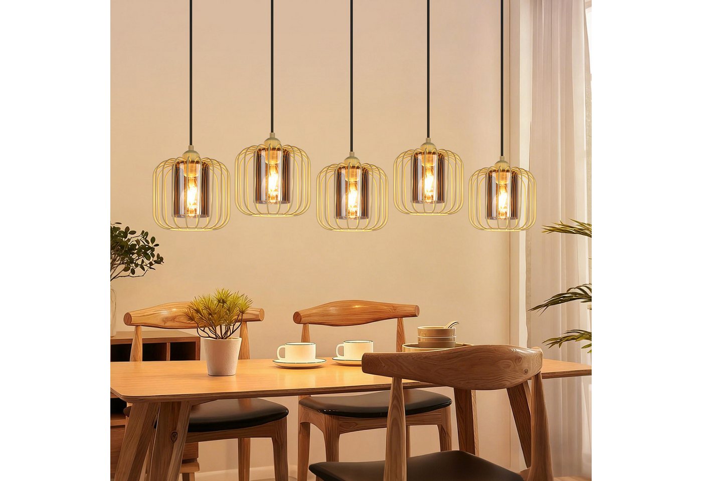 ZMH Pendelleuchte Esstisch Hängeleuchte Vintage - Hängelampe 5 Flammig Glas, ohne Leuchtmittel Bild 2
