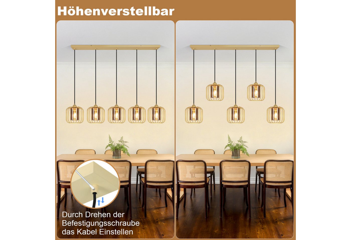 ZMH Pendelleuchte Esstisch Hängeleuchte Vintage - Hängelampe 5 Flammig Glas, ohne Leuchtmittel Bild 3