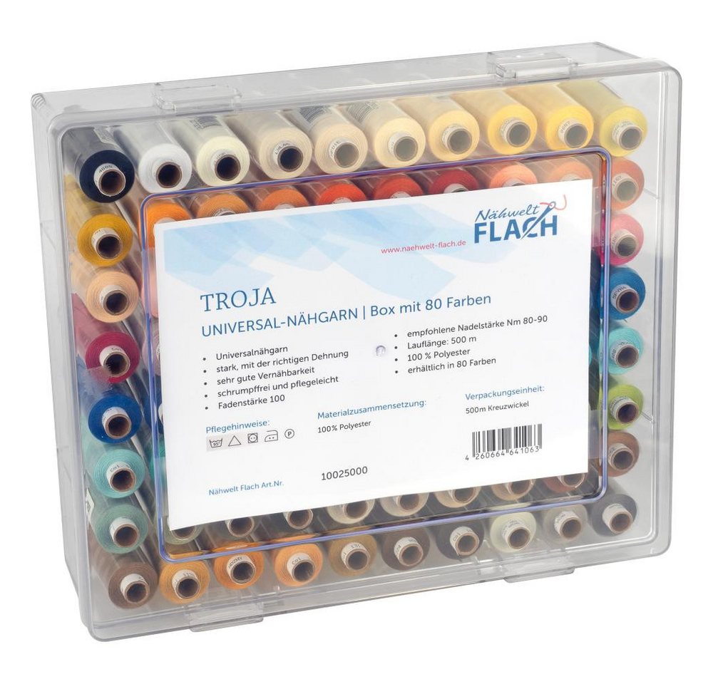 Nähwelt Flach - Troja Universal-Garn in Acryl-Garnbox 80 Farben (je500m) Nähgarn, 500 m (Spar-Set, 80-St) Bild 2