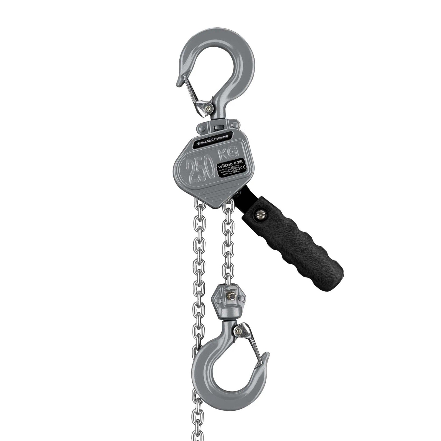 Wiltec - Mini Hebelzug bis 250 kg, robuster Handkettenzug 1,5 m Hubhöhe, Kettenzug aus Aluminium, manueller Hebelzug, hochbelastbares Hebemittel