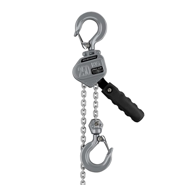 Wiltec - Mini Hebelzug bis 250 kg, robuster Handkettenzug 1,5 m Hubhöhe, Kettenzug aus Aluminium, manueller Hebelzug, hochbelastbares Hebemittel