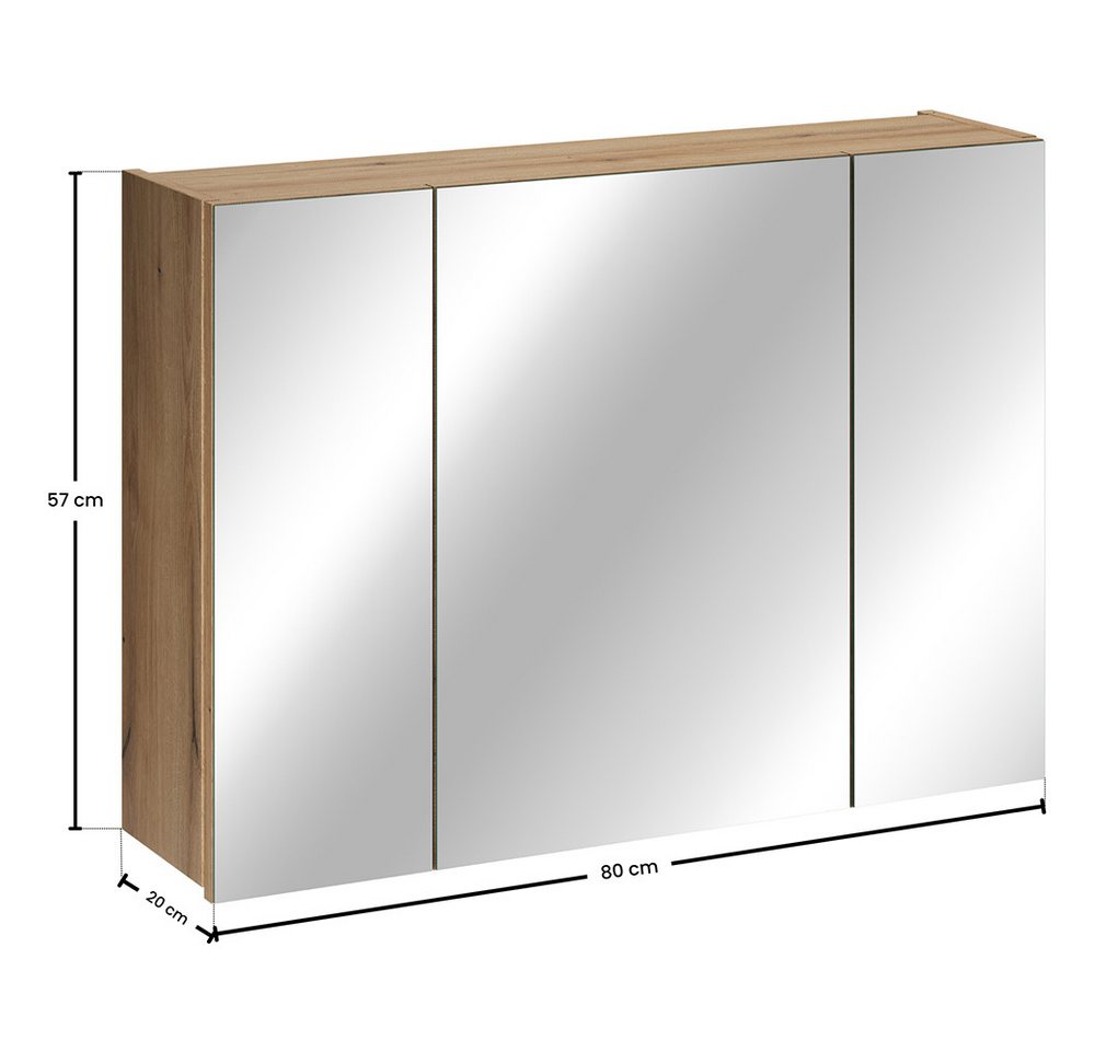Lomadox Spiegelschrank NEWPORT-56-EVOKE mit 80 cm Breite in Eiche, 3-türig Bild 3